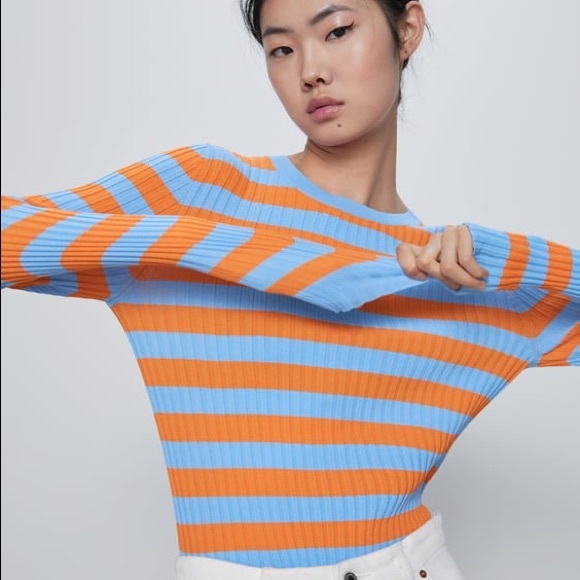 Zara Tops - NWT Zara Blue/Orange Striped Top
